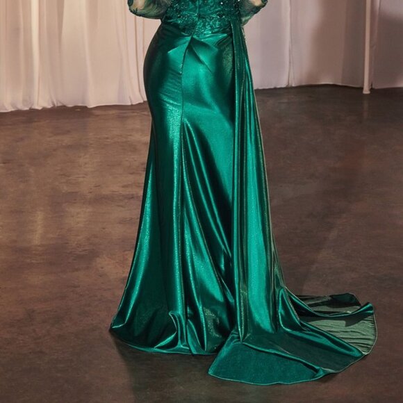 New Mother Of Bride Maxi Gown w/ Long Sleeves Floral Lace & Side Drape CDS506 - Picture 9 of 9